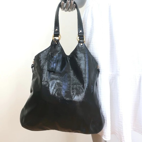 Yves Saint Laurent Handbags - Yves Saint Laurent Tribute Tote Black Patent Leather Large Shoulder Bag